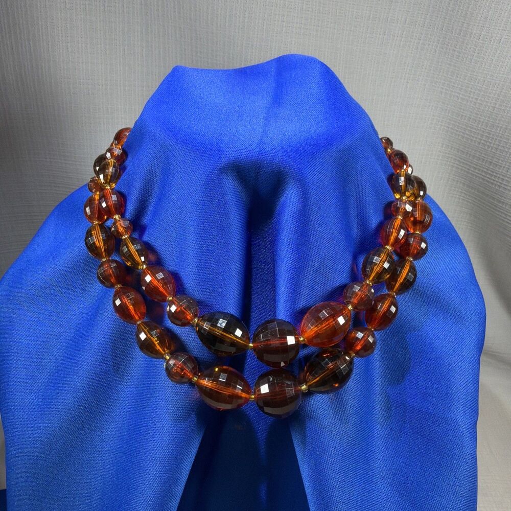 Retro 1960s Faceted Amber Orange Beaded Double Layer Choker